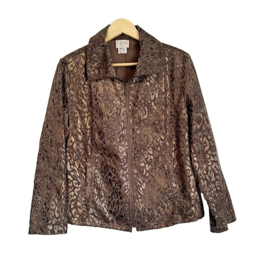 Company Collection Brown Gold Metallic Animal Print Blazer Jacket Womens 12P